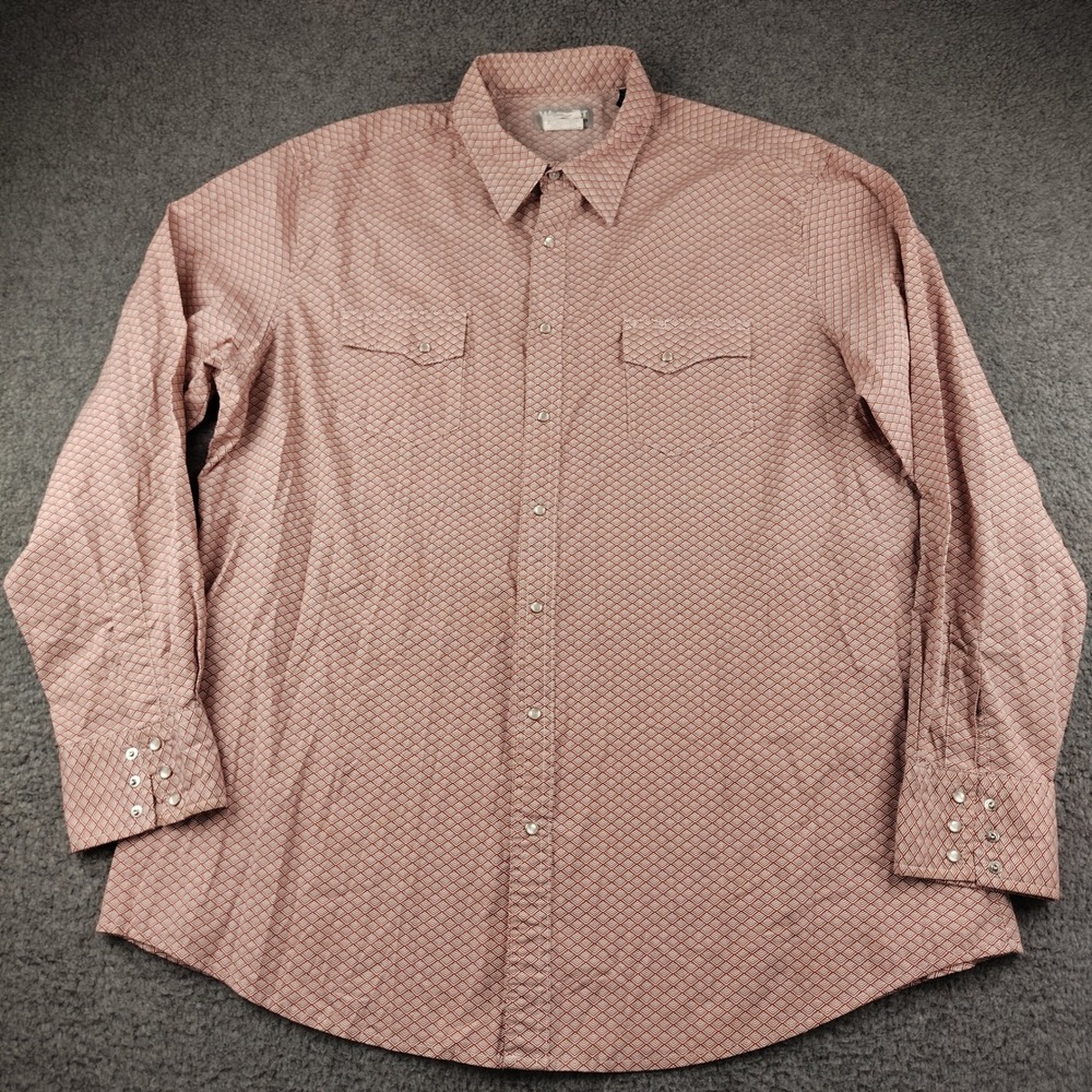 Wrangler Pearl Snap Shirt Mens 2XT Red White Geometric Western Rodeo EUC